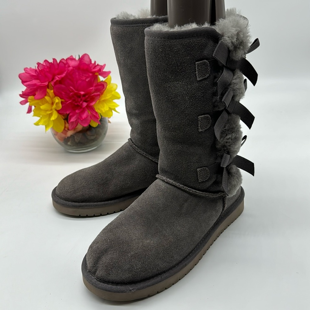 Koolabura Gray Tall Suede Bow Winter Boots Sz 7 TB6468